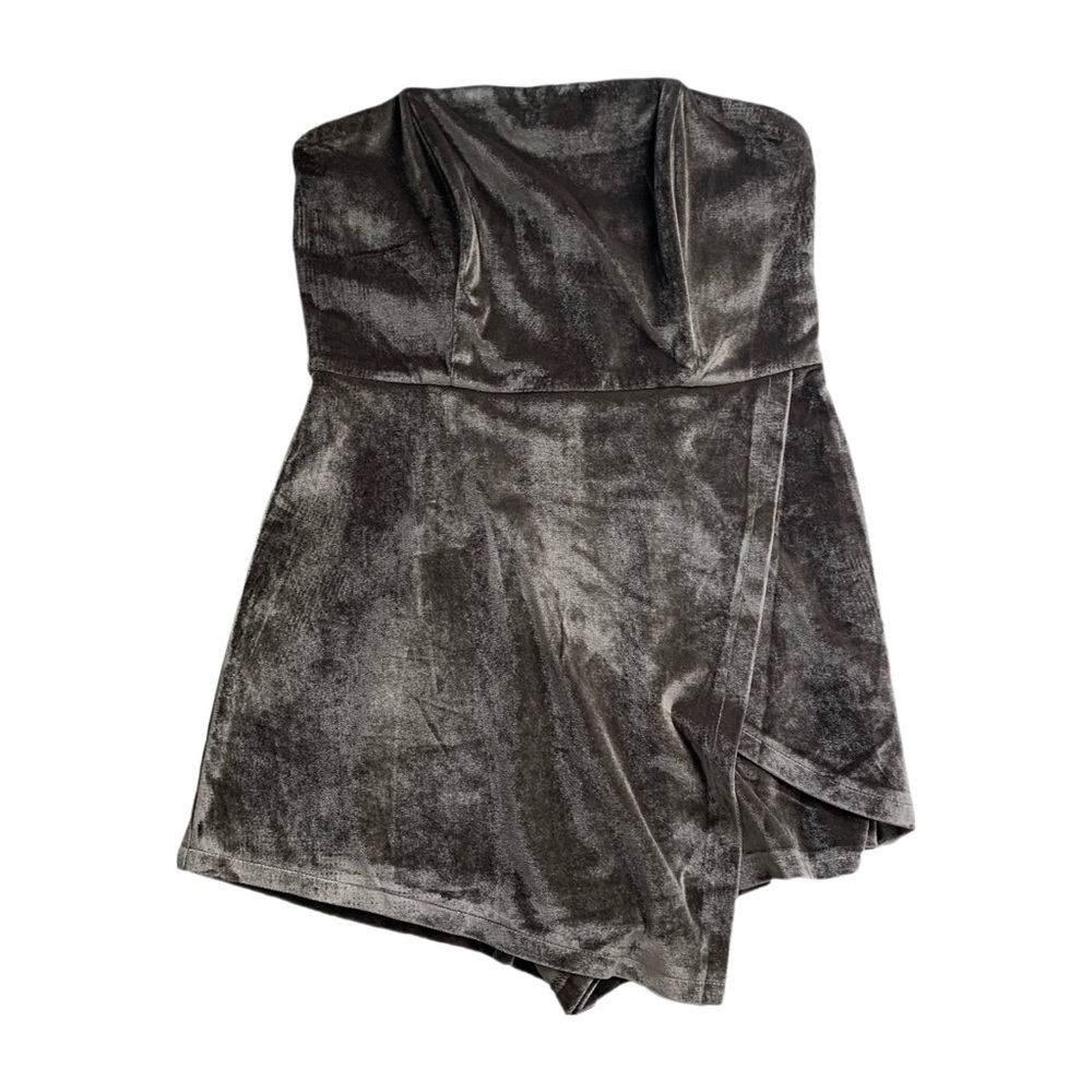 Luvalot Gray Strapless Velvet Romper Draped Asymmetrical Front Size 8 NWT